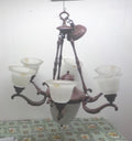 Vintage Art Deco Chandelier: Ornate 6-Arm with Frosted Glass Shades