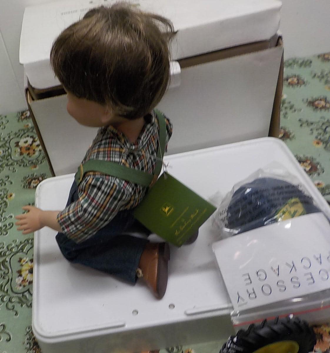 Danbury Mint Charlie John Deere Porcelain Doll with Tractor, Boxed