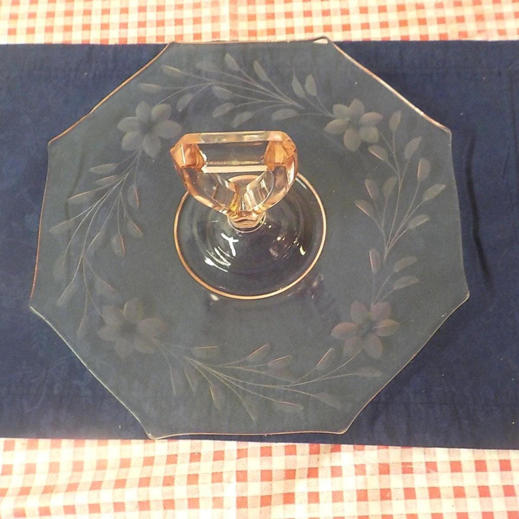 Vintage Pink Depression Glass Serving Platter with Center Handle | Flower Embossed | Item 677