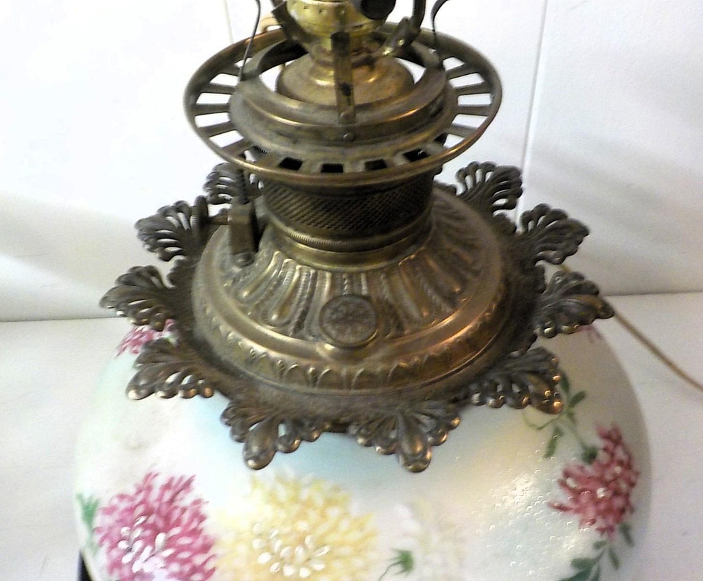 Antique Victorian Painted Glass Electrified Oil Lamp | No Shade | USA | Lot 2478