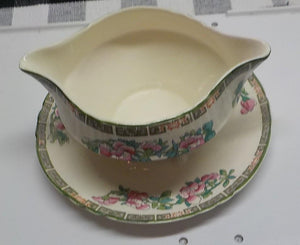 Vintage Myott Staffordshire England Gravy Boat & Underplate — Fine China