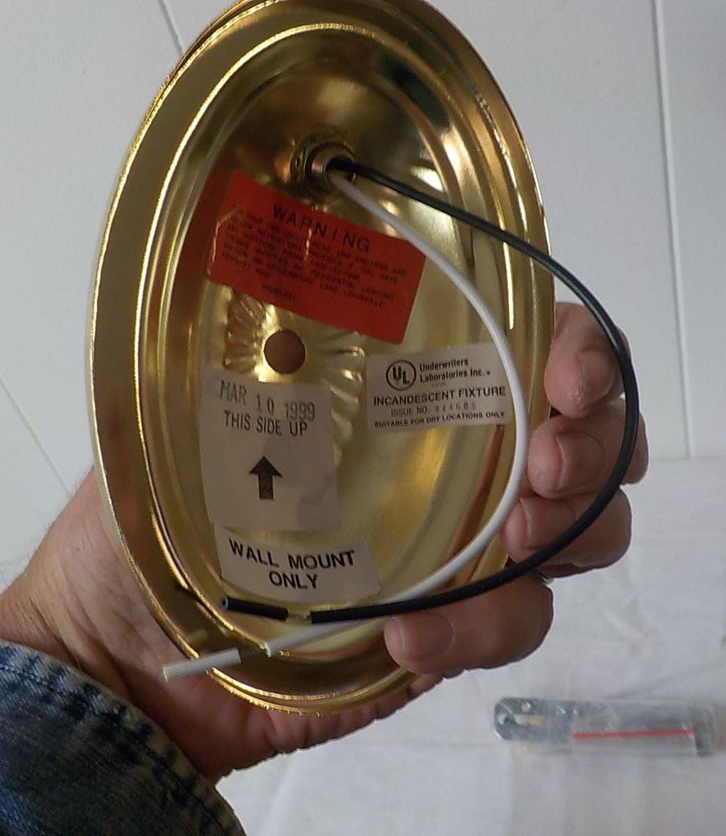 Single Brass Wall Light Fixture with Embossed Glass Shade — New in Box, Item 773