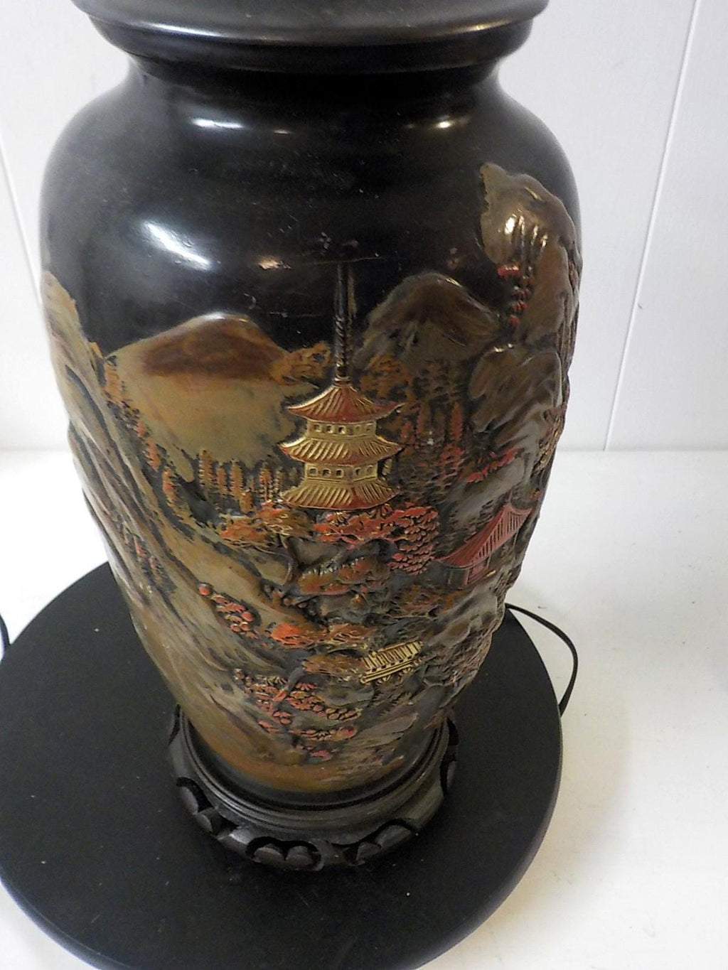 Antique 1950s Asian Porcelain Table Lamp Double Socket Pull Chain 24" Tall lot 2391