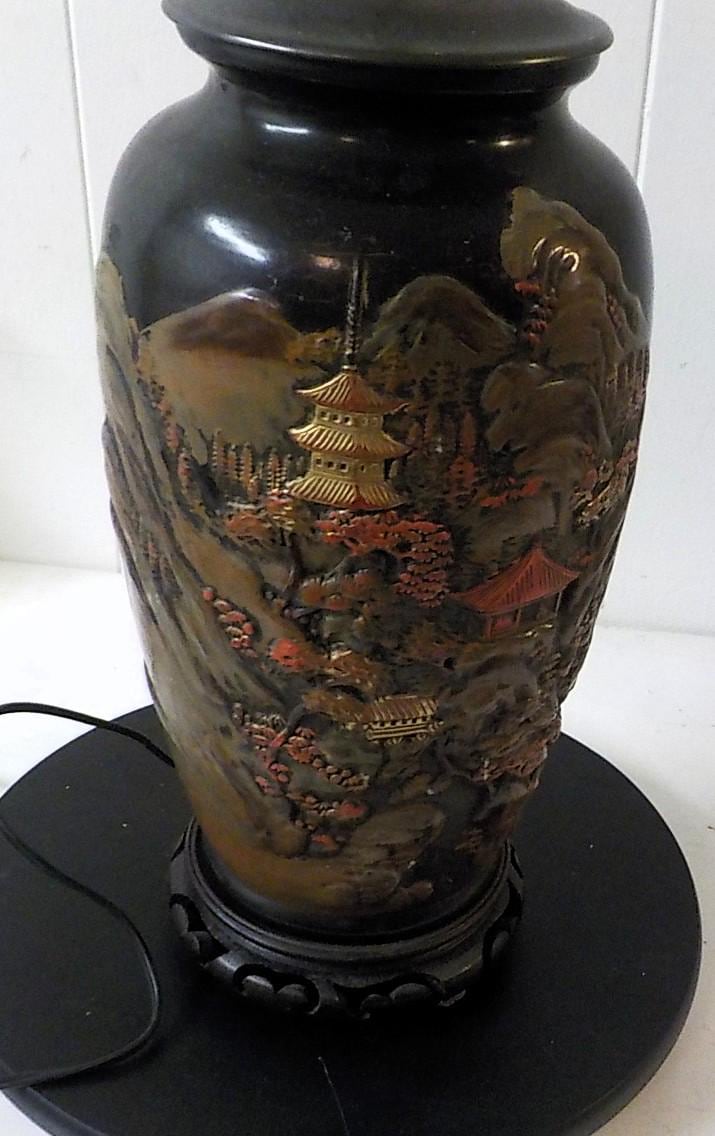 Antique 1950s Asian Porcelain Table Lamp Double Socket Pull Chain 24" Tall lot 2391