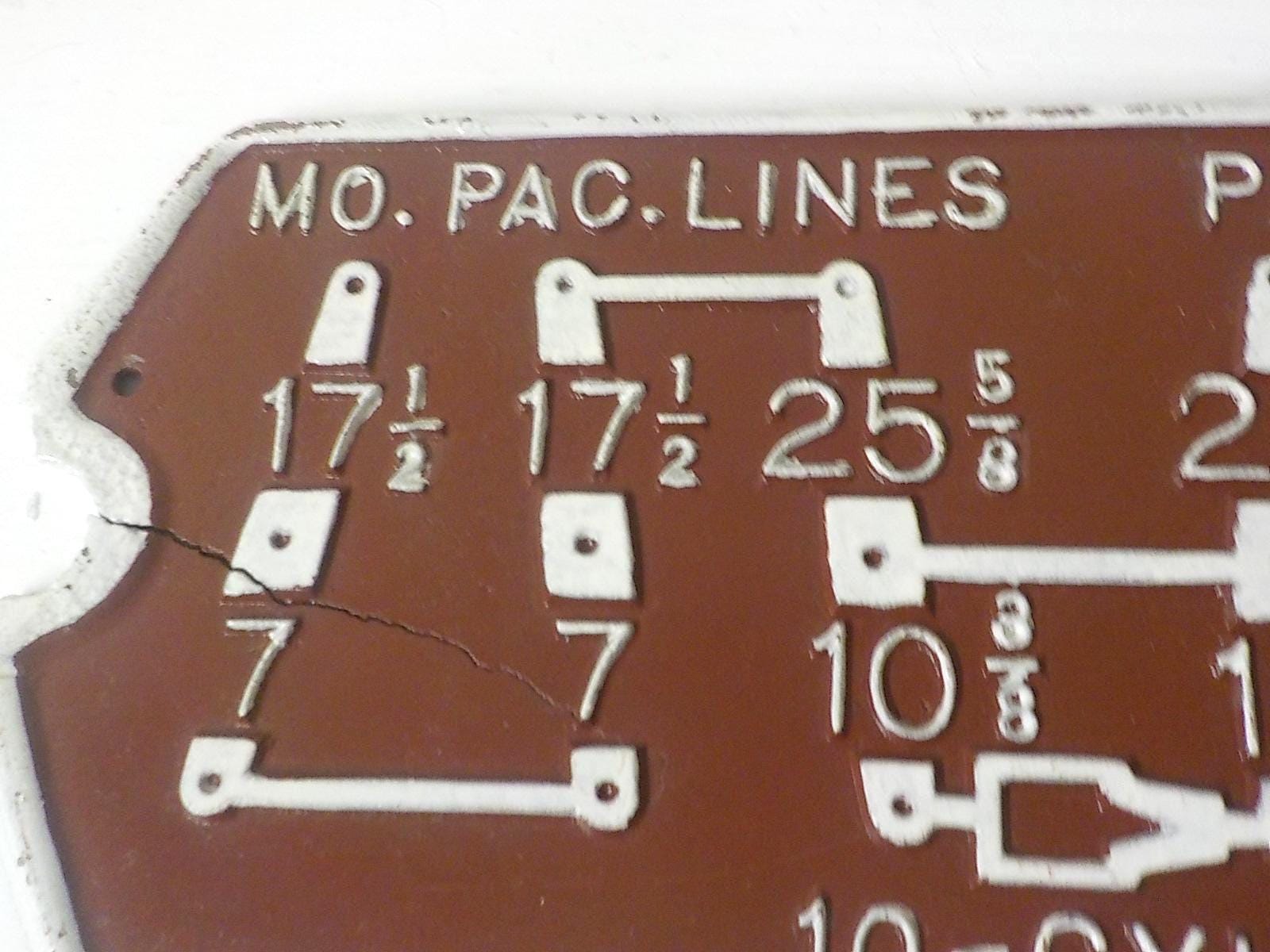 MO PAC LINES Cast Metal Railway Railroad Brake Plate Schematic Sign – Lot 2278