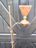 Antique 1920s Art Deco Bridge Arm Floor Lamp 55" with Leaded Shade | Gold Finish | Lot 2446