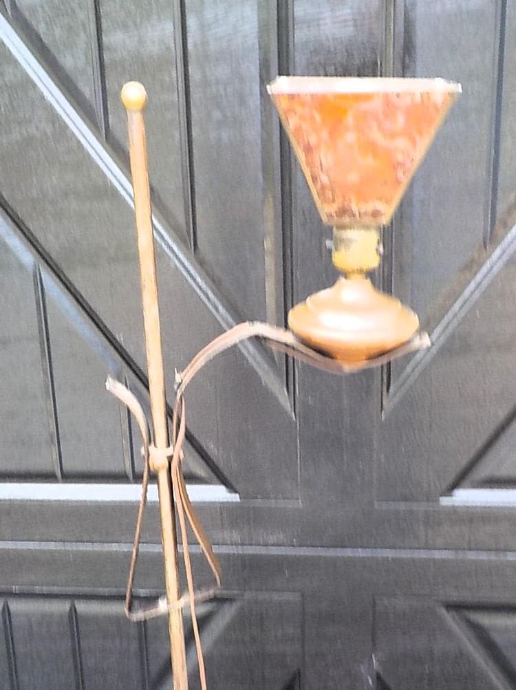 Antique 1920s Art Deco Bridge Arm Floor Lamp 55" with Leaded Shade | Gold Finish | Lot 2446