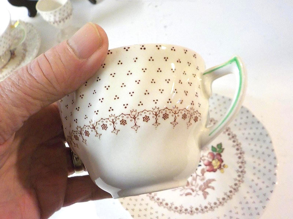 Vintage Royal Doulton Grantham Demitasse Set — Tea Cups, Saucers, Sugar Bowl, Plates & Egg Cup
