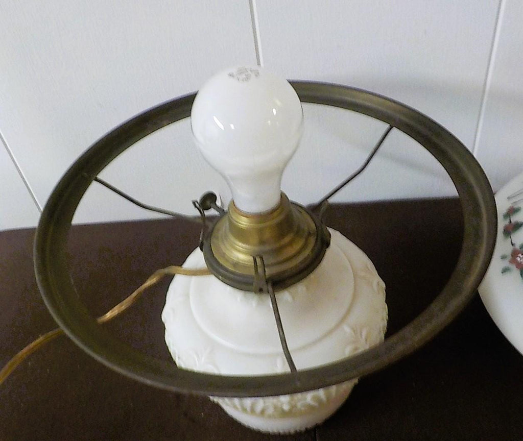 Vintage Milk Glass Oil Lamp Converted to Electric — 15" with 10" Shade | Lot 2286