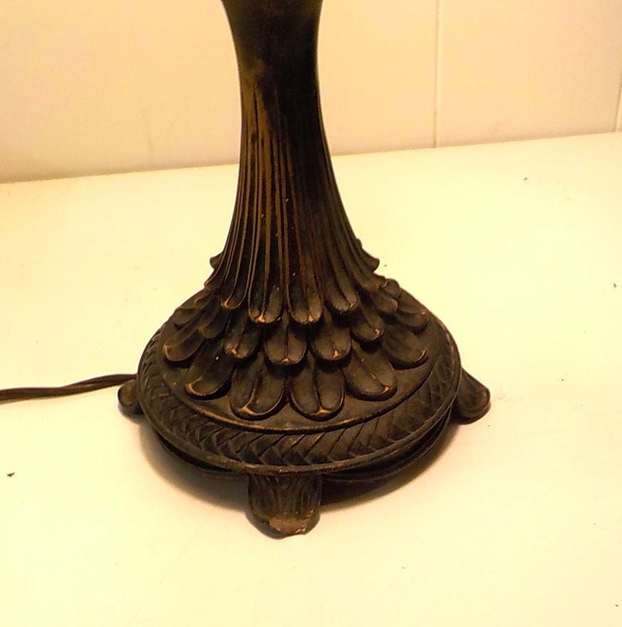 Early Vintage Leaded 12-Sided Table Lamp — 20" Tall, Antique Base, Double Pull Chain