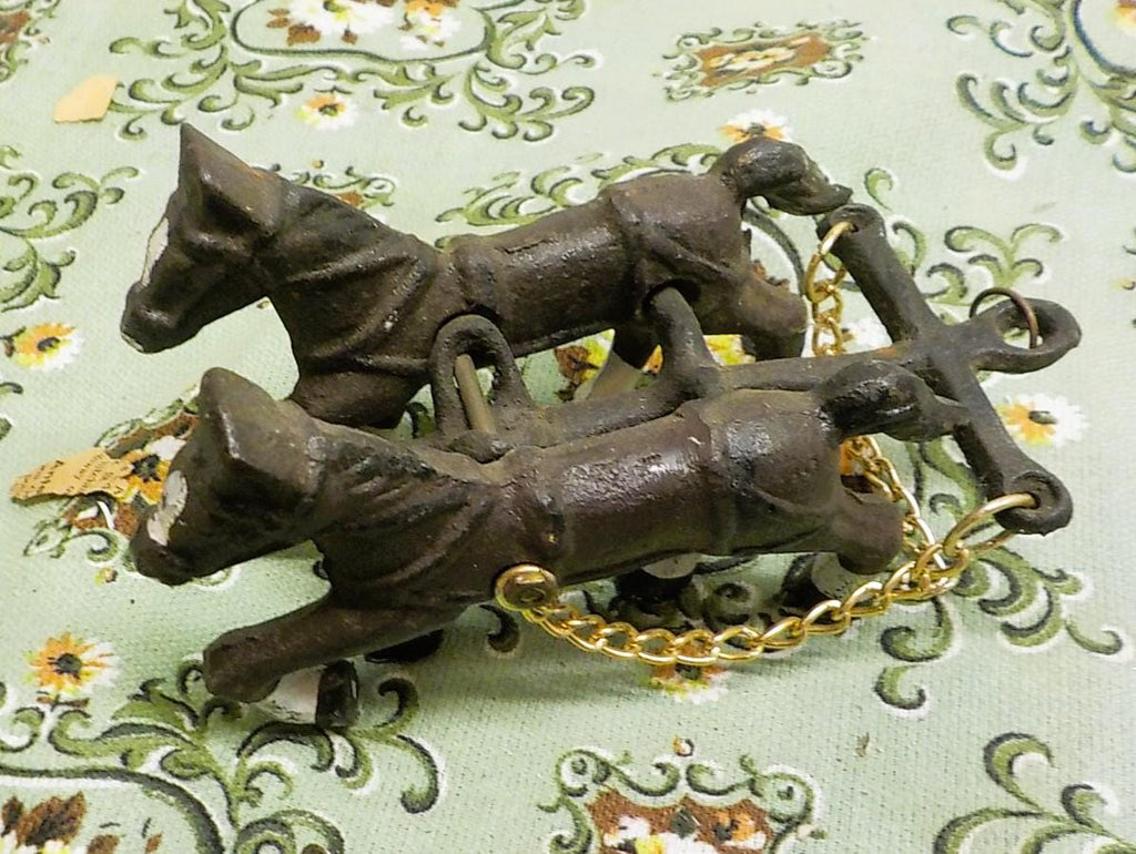 Vintage Cast Iron Toy Horses, Riders, and Wagon (Repair)