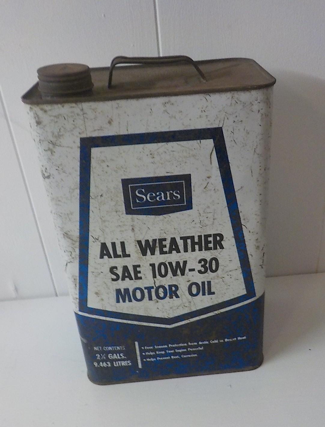 Vintage Sears 2.5 Gallon All Weather Motor Oil Can - SAE 10W-30
