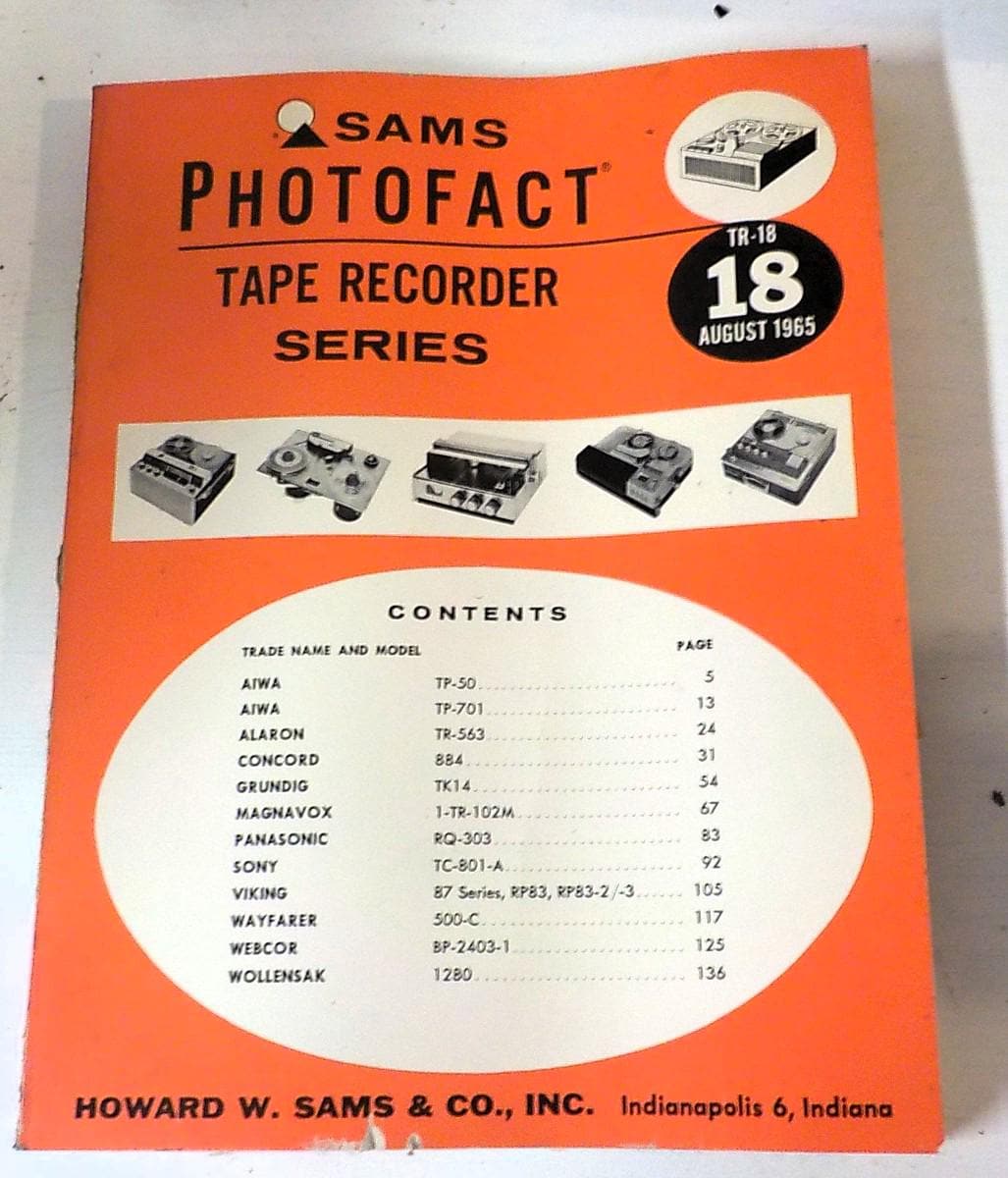 Sams Photofact Tape Recorder Repair Manual TR-18 (1965)