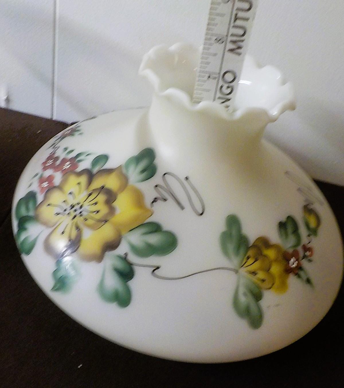 Vintage Milk Glass Oil Lamp Converted to Electric — 15" with 10" Shade | Lot 2286