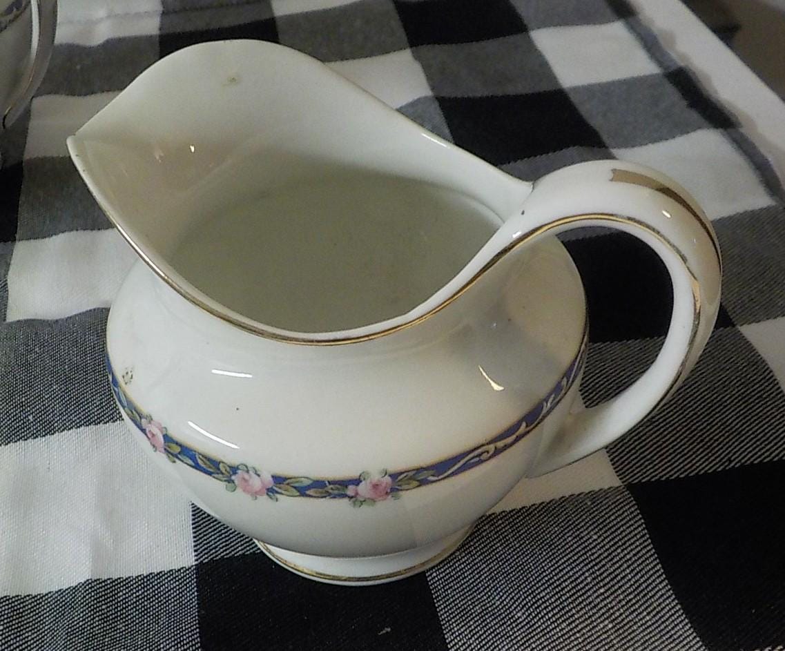 John Maddock & Sons Royal Vitreous Sugar Bowl & Creamer Set — Antique Gold Trim