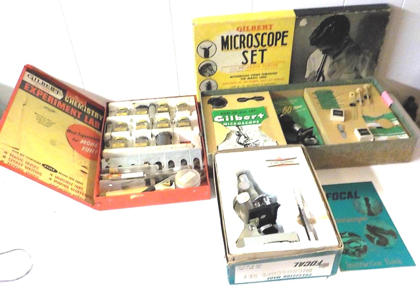 Vintage Gilbert Microscope Set No. 5 + Chemistry Lab No. 12014 + Kmart Focal Macroscope | Lot 2440