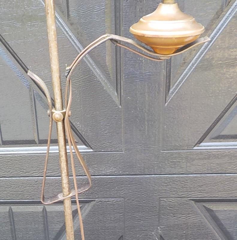 Antique 1920s Art Deco Bridge Arm Floor Lamp 55" with Leaded Shade | Gold Finish | Lot 2446
