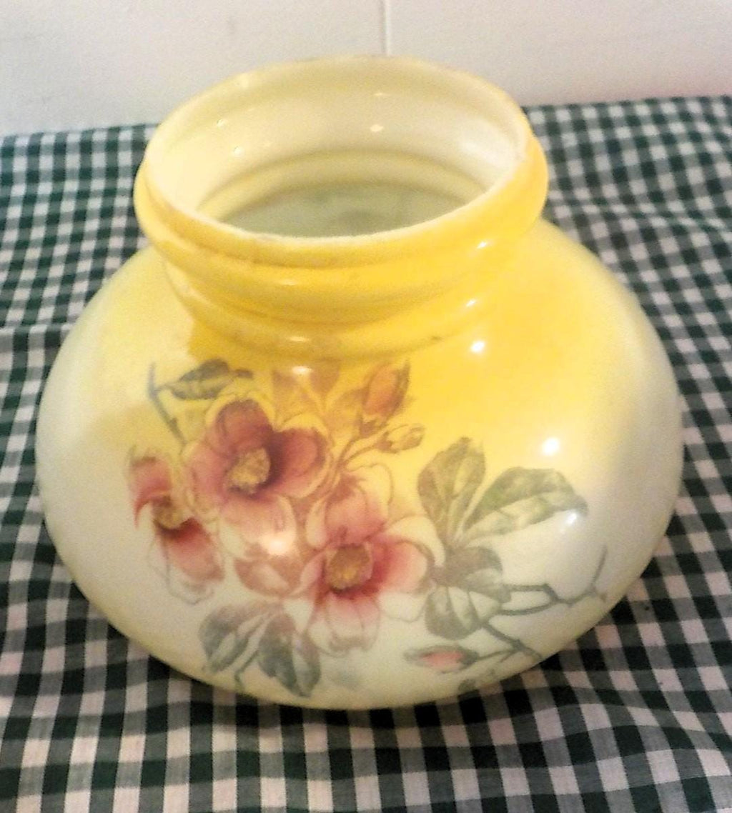 Antique Oil Lamp Shade — Yellow Roses & Leaves, 7" Fitter, circa 1920s–1940s