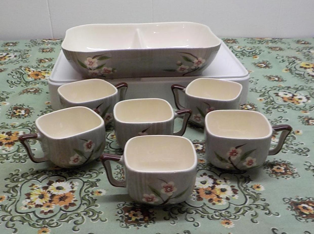 Vintage Weil Ware Condiment Tray: Birchwood Divided Dish with 6 Cups