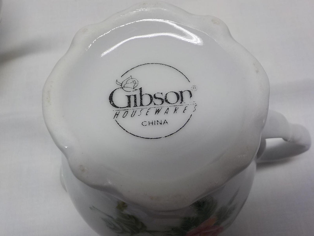 Gibson Houseware China Rose Creamer & Sugar Bowl with Gold Trim