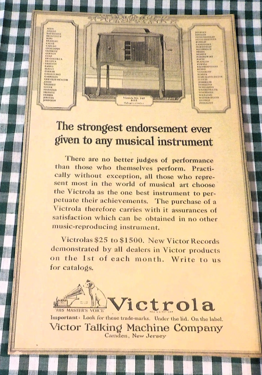 1900 Victrola Talking Machine Original Advertisement B 225