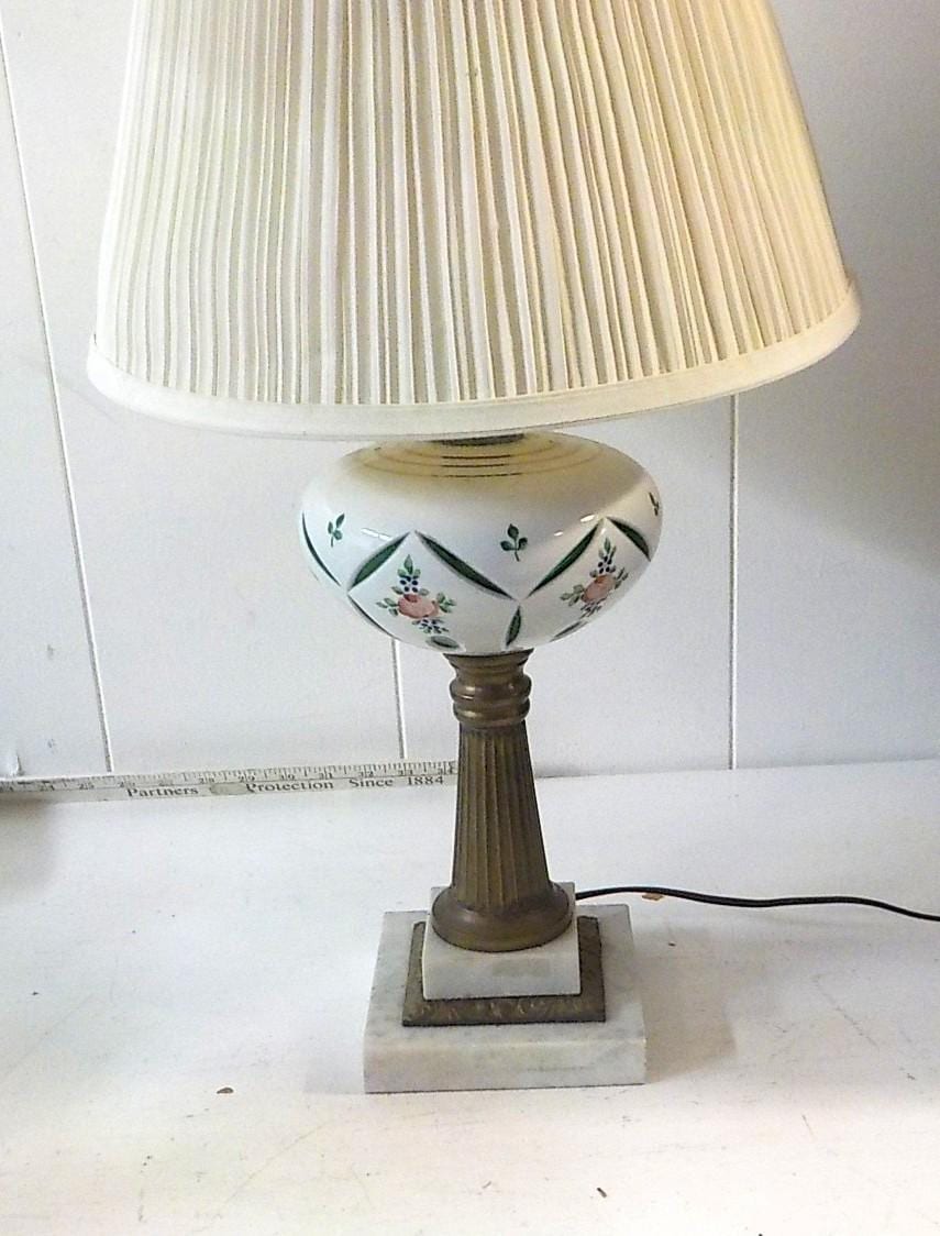 Vintage Porcelain, Brass & Marble Table Lamp with Shade | 28 Inches | Lot 2501