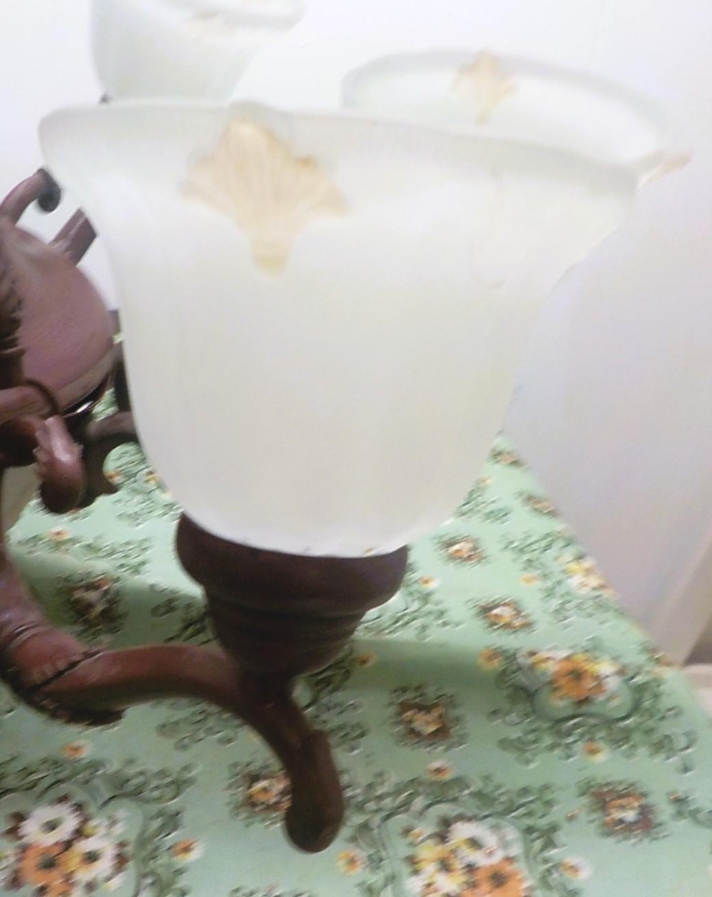 Vintage Art Deco Chandelier: Ornate 6-Arm with Frosted Glass Shades