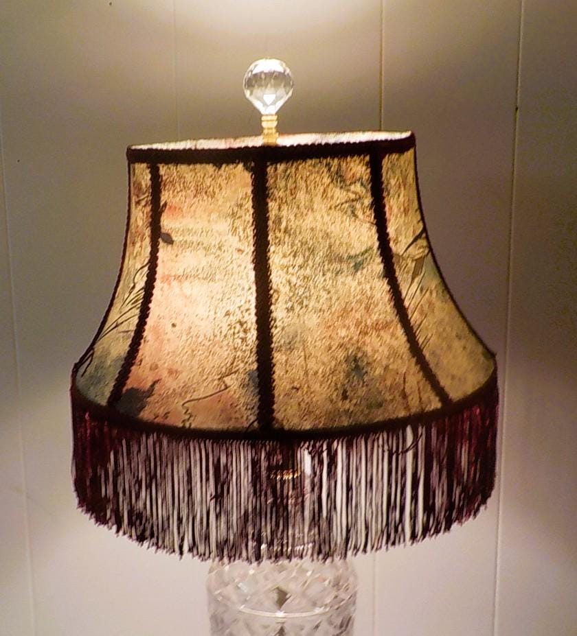 A Classic cut glass table - parlor lamp with a brass base and fabric shade. 28 " tall lot 2261