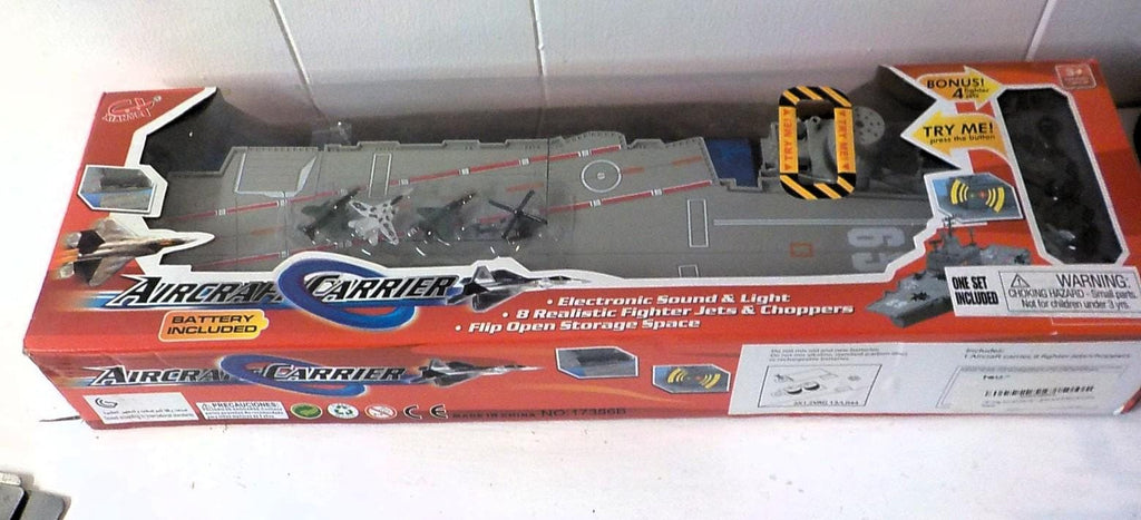 Vintage American Aircraft Carrier Playset — 18" Long with Fighter Jets & Helicopters, New Old Stock | Lot 2298
