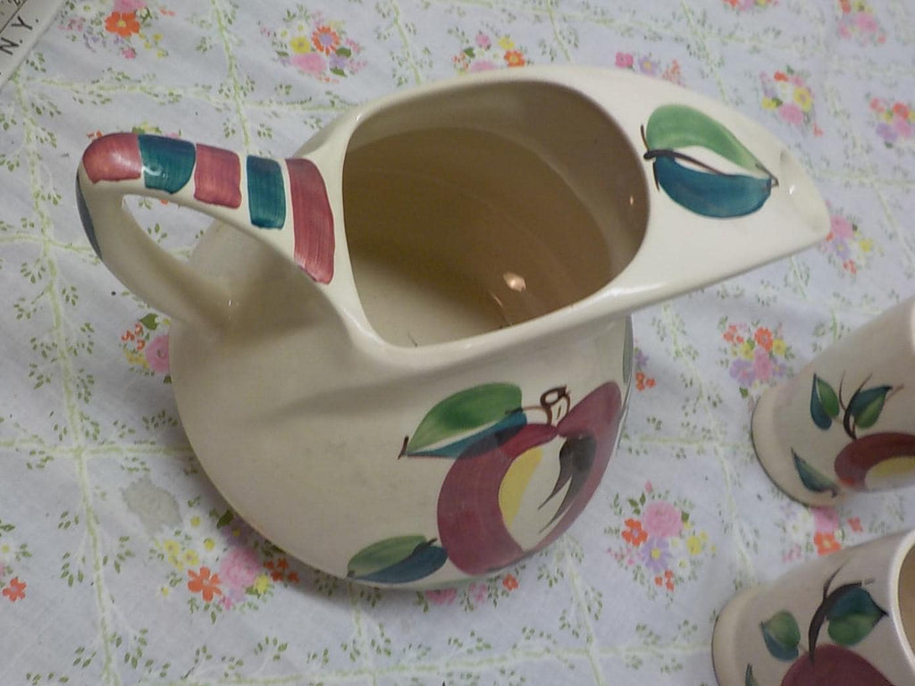 Vintage Purinton Slip Ware Apple Pottery Pitcher With 4 Apple Tumblers ITEM 978