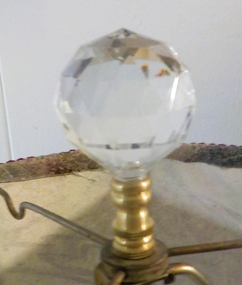 A Classic cut glass table - parlor lamp with a brass base and fabric shade. 28 " tall lot 2261