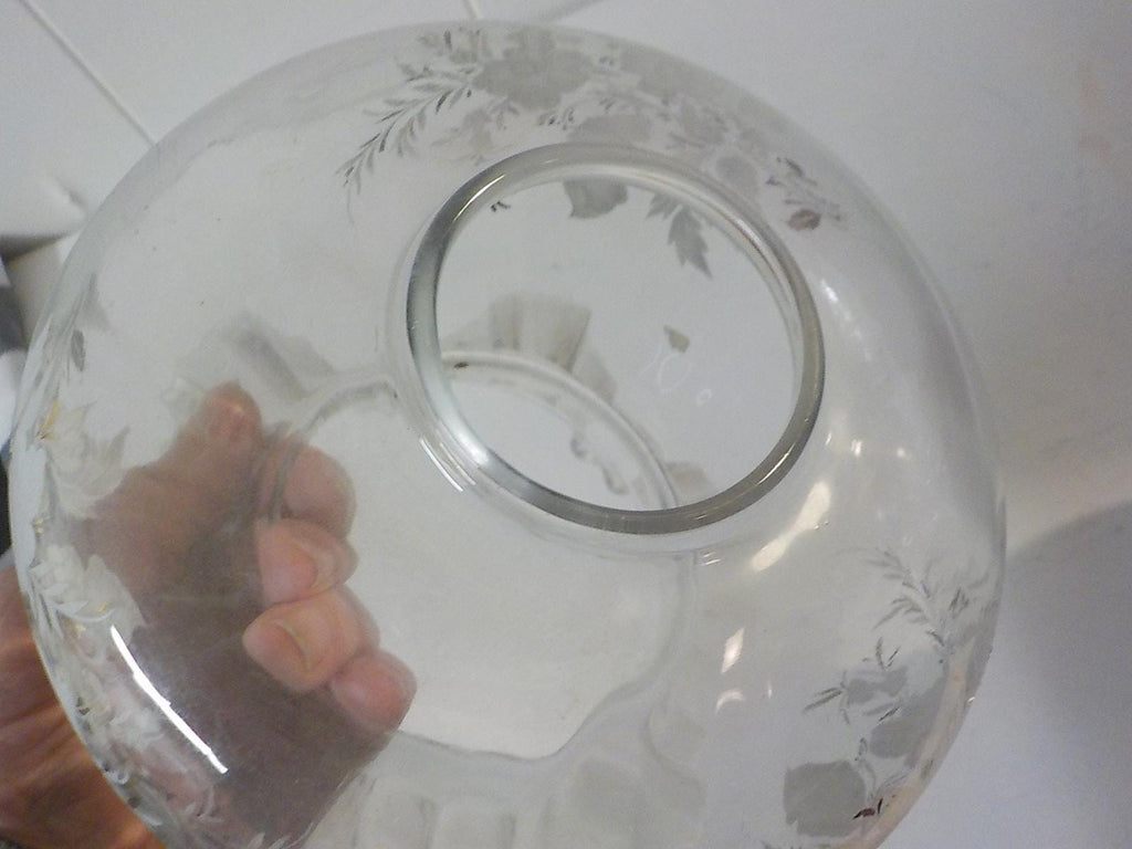 Antique Glass Lamp Globe with Floral Etching (2" Filter)
