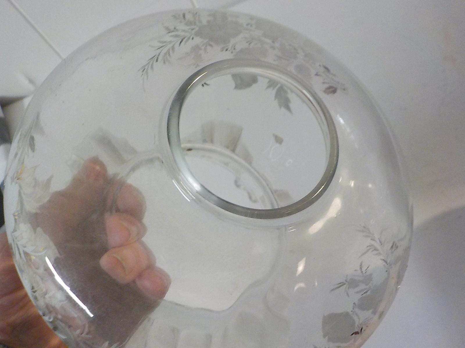 Antique Glass Lamp Globe with Floral Etching (2" Filter)