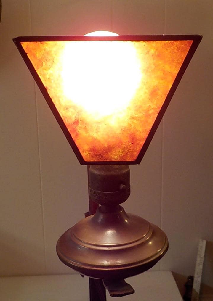 Antique 1920s Art Deco Bridge Arm Floor Lamp 55" with Leaded Shade | Gold Finish | Lot 2446