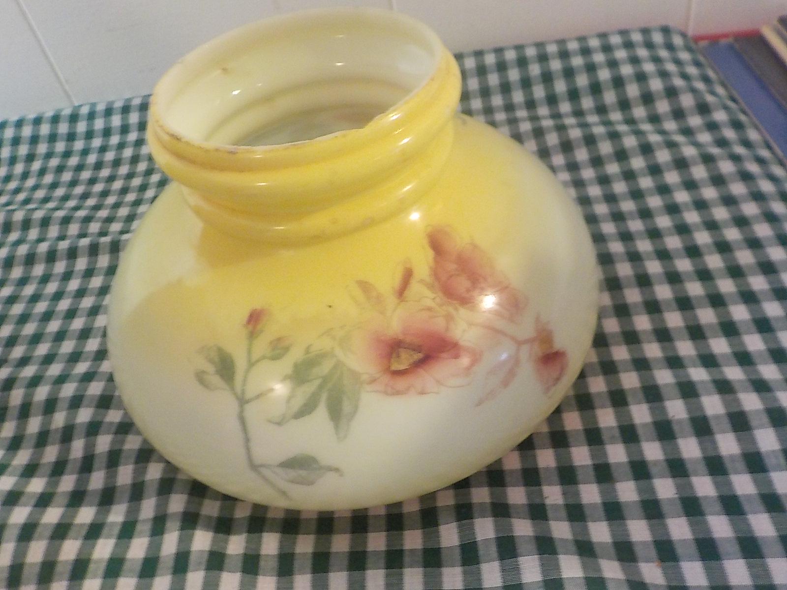 Antique Oil Lamp Shade — Yellow Roses & Leaves, 7" Fitter, circa 1920s–1940s