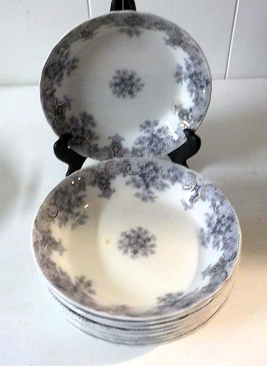 Keswick Wood & Sons England Semi-Porcelain Soup Bowls Set of 4 | 8" Blue Floral | Lot 2452