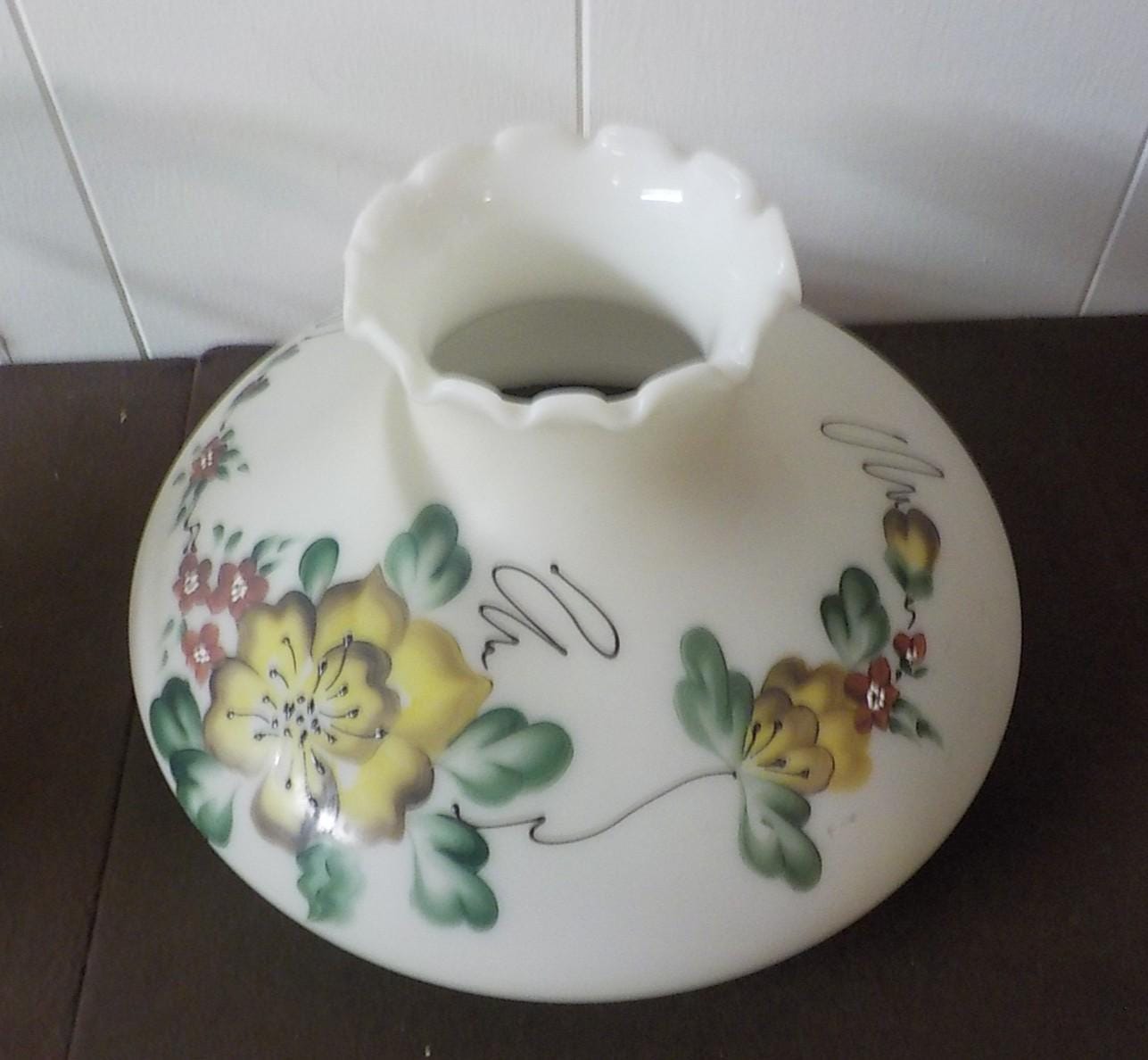 Vintage Milk Glass Oil Lamp Converted to Electric — 15" with 10" Shade | Lot 2286