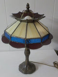 Antique Metal Table Lamp with a Leaded Shade 17 inches lot 2262