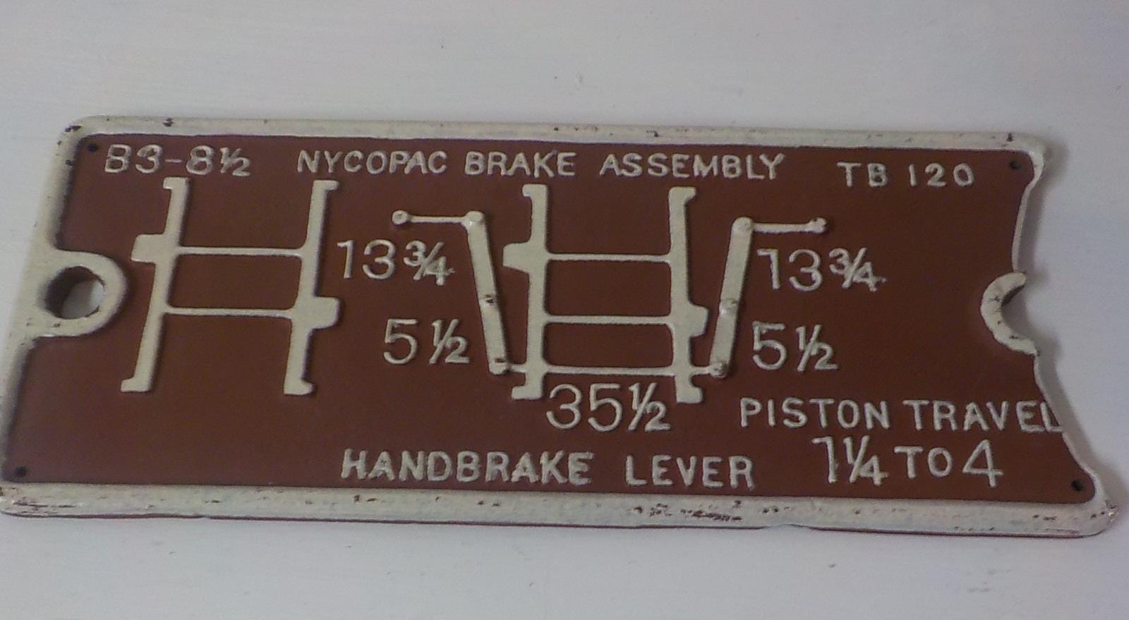 NYCOPAC Cast Metal Railway Railroad Brake Plate Schematic Sign – Lot 2276