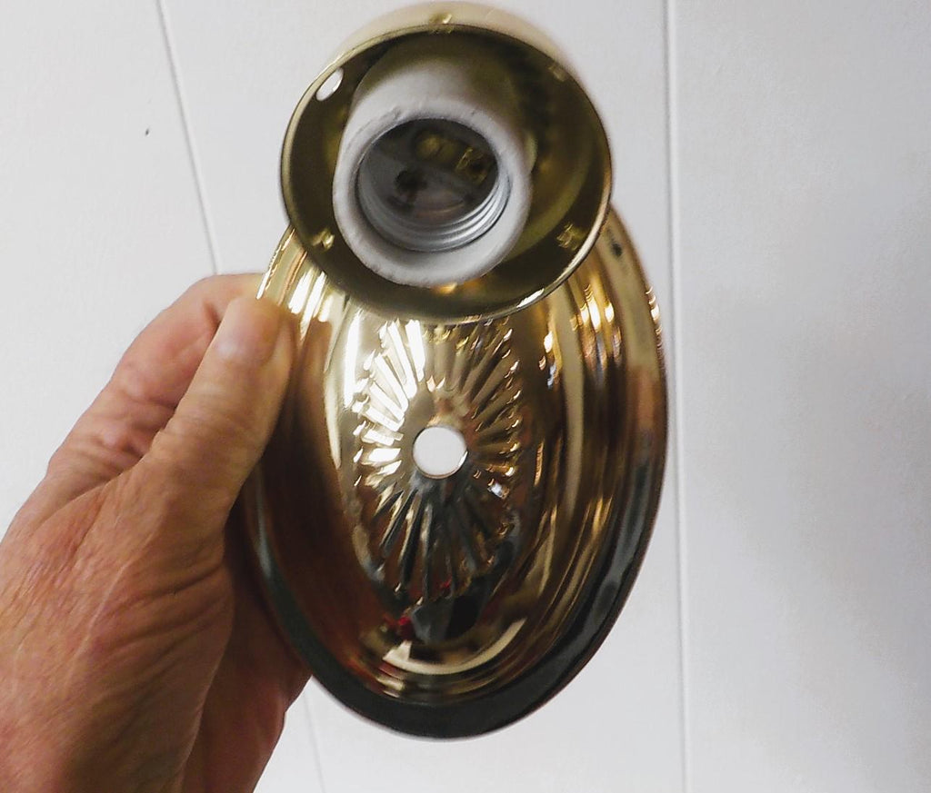Single Brass Wall Light Fixture with Embossed Glass Shade — New in Box, Item 773
