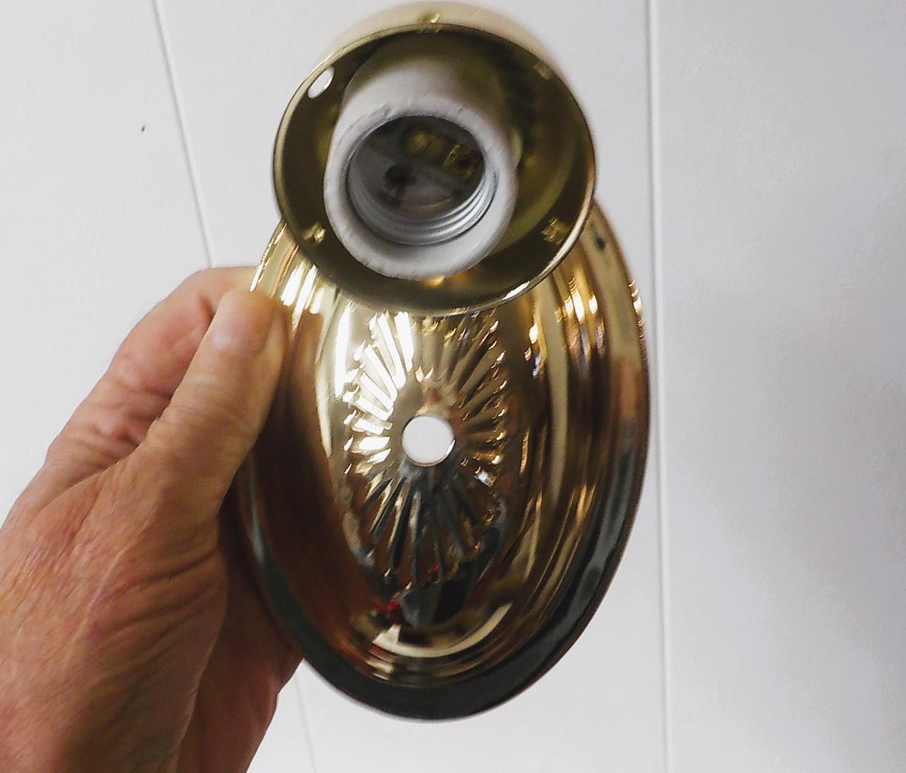 Single Brass Wall Light Fixture with Embossed Glass Shade — New in Box, Item 773