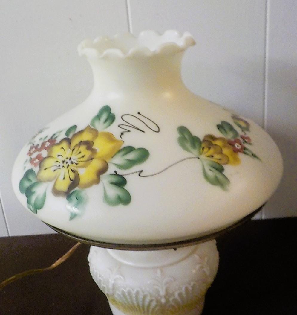 Vintage Milk Glass Oil Lamp Converted to Electric — 15" with 10" Shade | Lot 2286