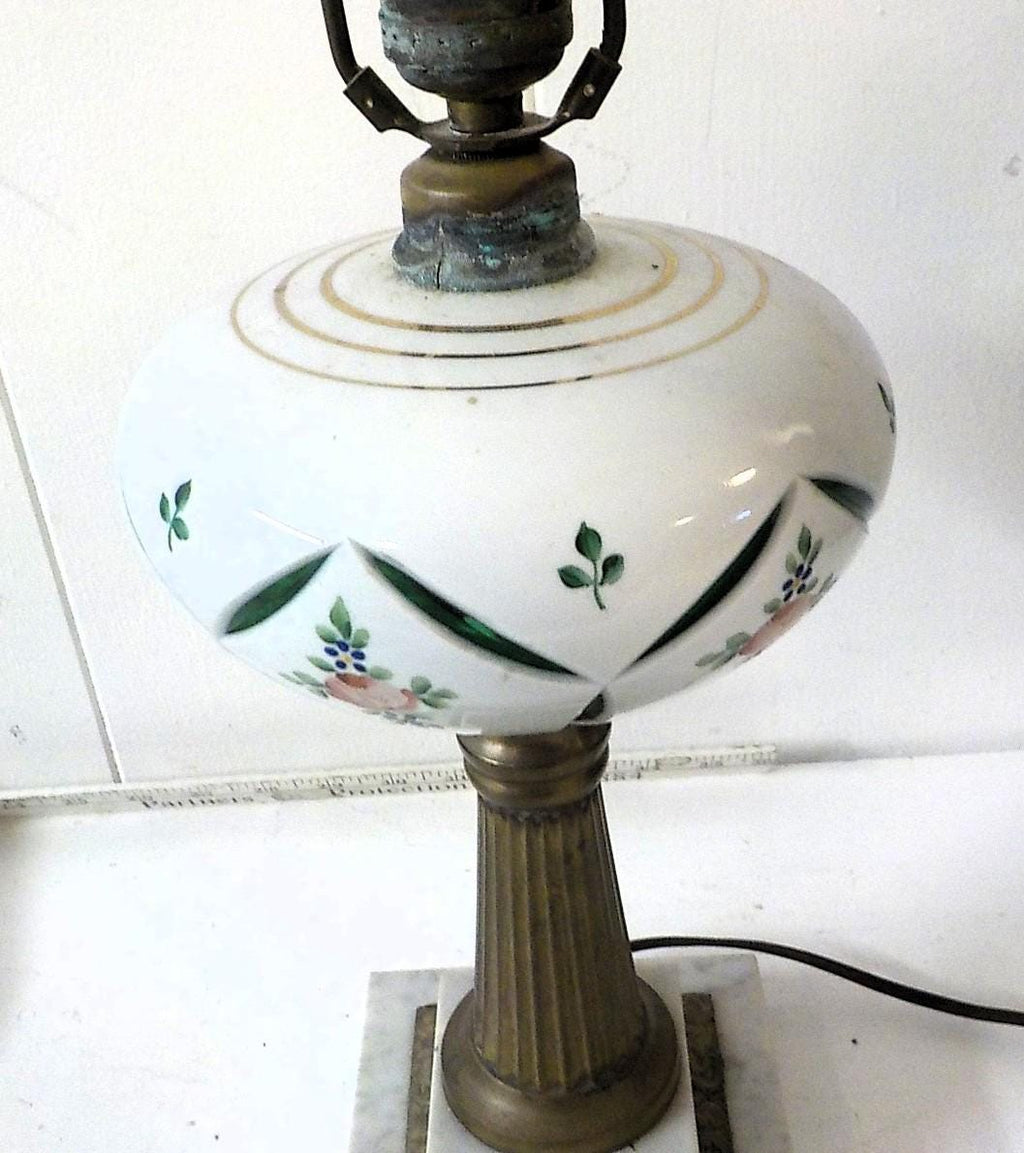 Vintage Porcelain, Brass & Marble Table Lamp with Shade | 28 Inches | Lot 2501
