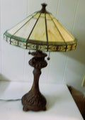 Early Vintage Leaded 12-Sided Table Lamp — 20" Tall, Antique Base, Double Pull Chain