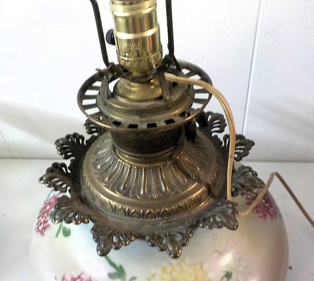 Antique Victorian Painted Glass Electrified Oil Lamp | No Shade | USA | Lot 2478