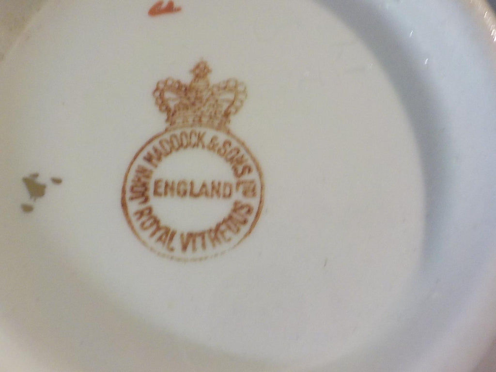 John Maddock & Sons Royal Vitreous Sugar Bowl & Creamer Set — Antique Gold Trim