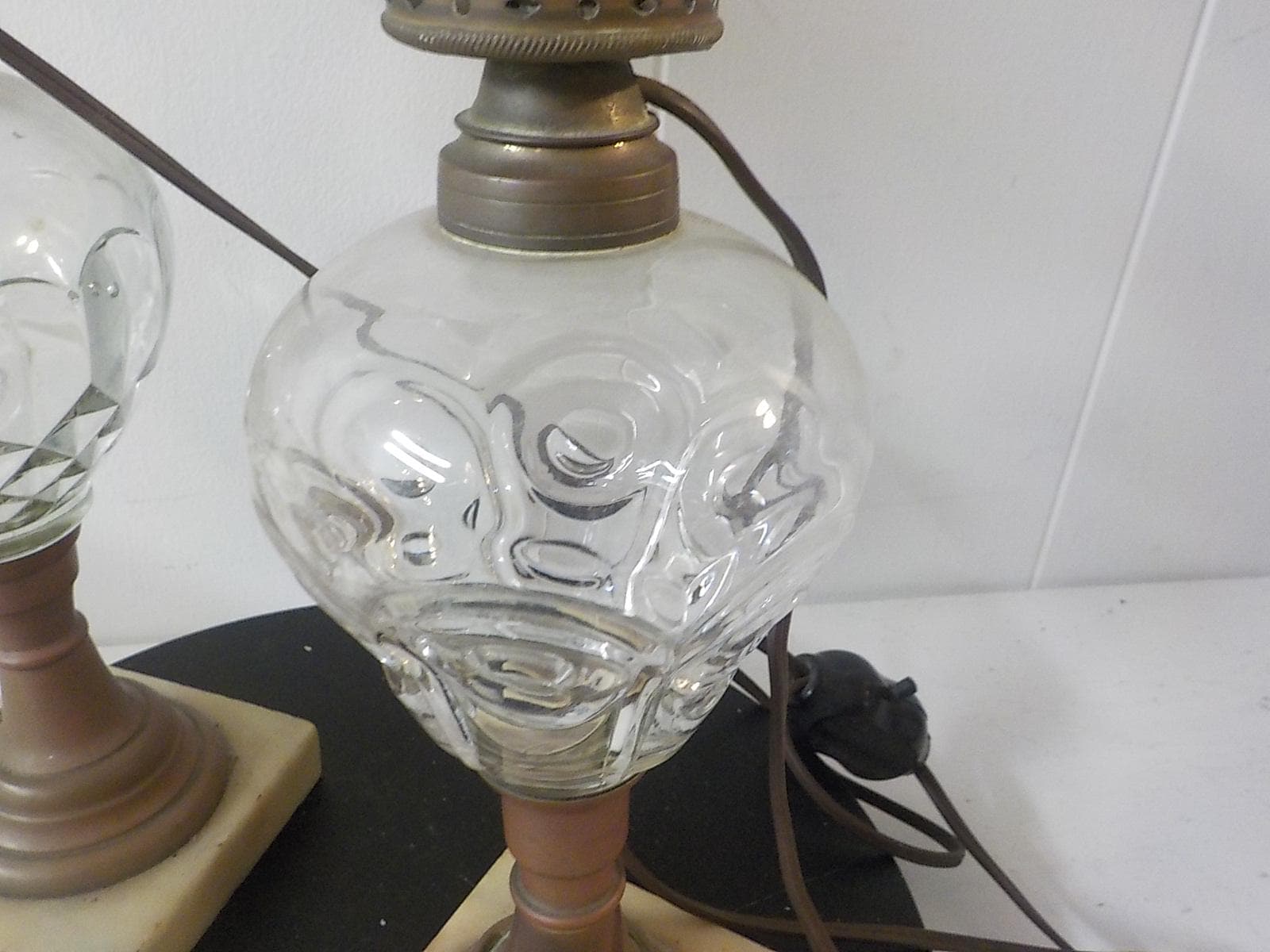 Vintage Mid-Century Crystal Cut Glass Table Lamps | Pair | Brass & Glass | Wired Set | Lot 2470
