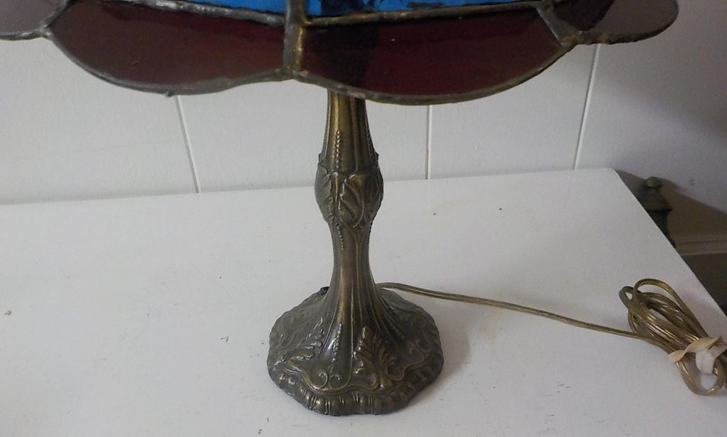 Antique Metal Table Lamp with a Leaded Shade 17 inches lot 2262