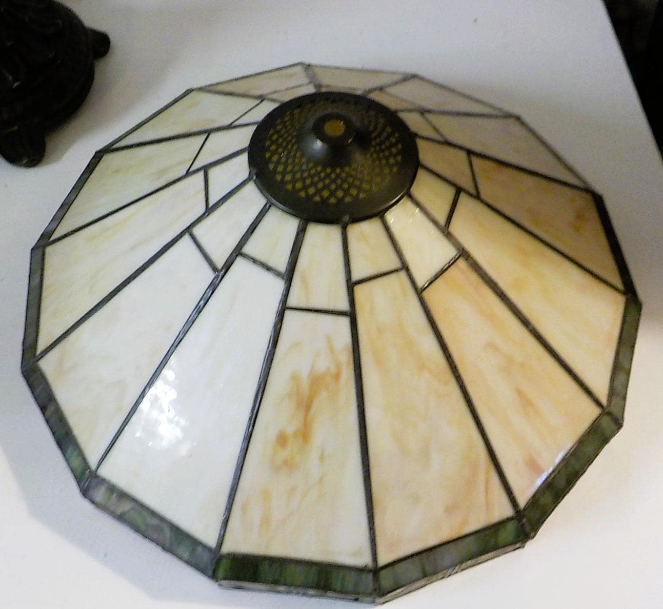 Early Vintage Leaded 12-Sided Table Lamp — 20" Tall, Antique Base, Double Pull Chain