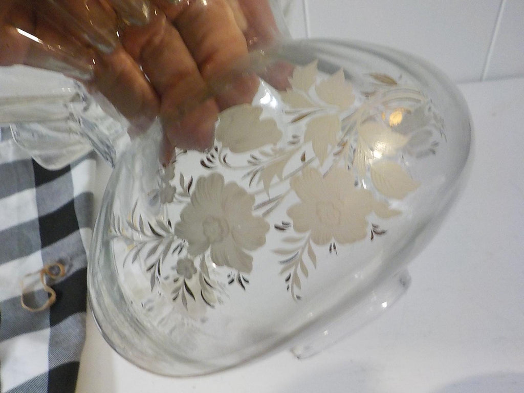 Antique Glass Lamp Globe with Floral Etching (2" Filter)